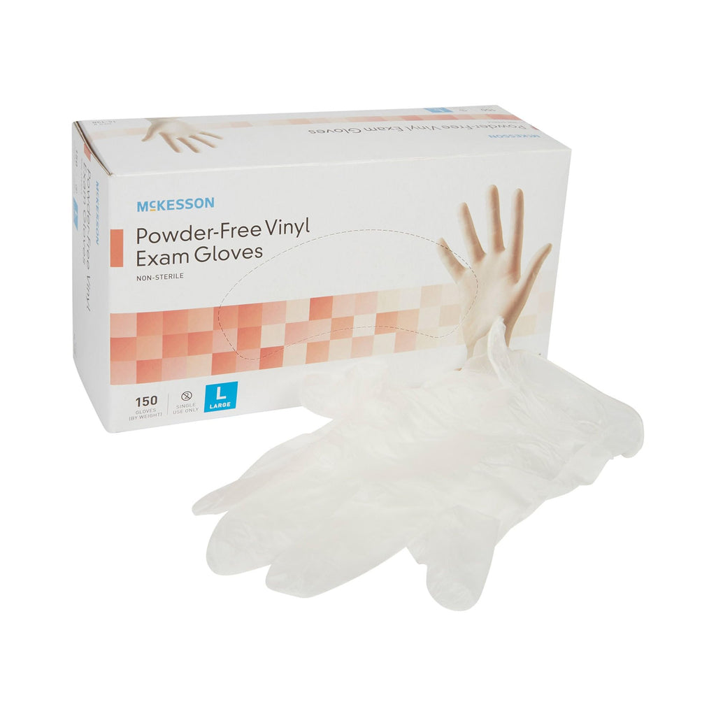 Powder-Free, Vinyl Exam Gloves, Non-Sterile, Large, Clear, 150 ct