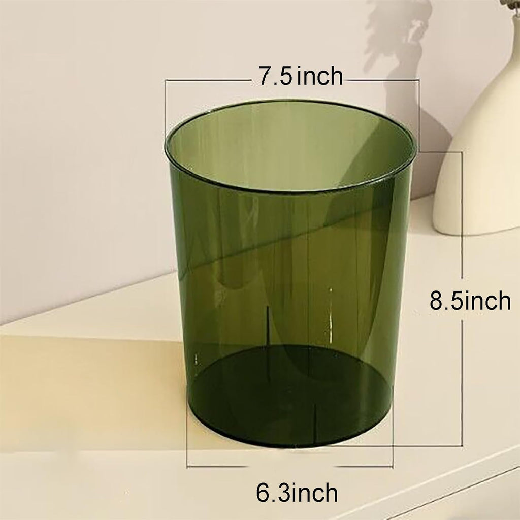 Small Trash Can Plastic Wastebasket 1.5 Gallon Garbage Bin, Clear & Green | Round Office Trash Container for Near