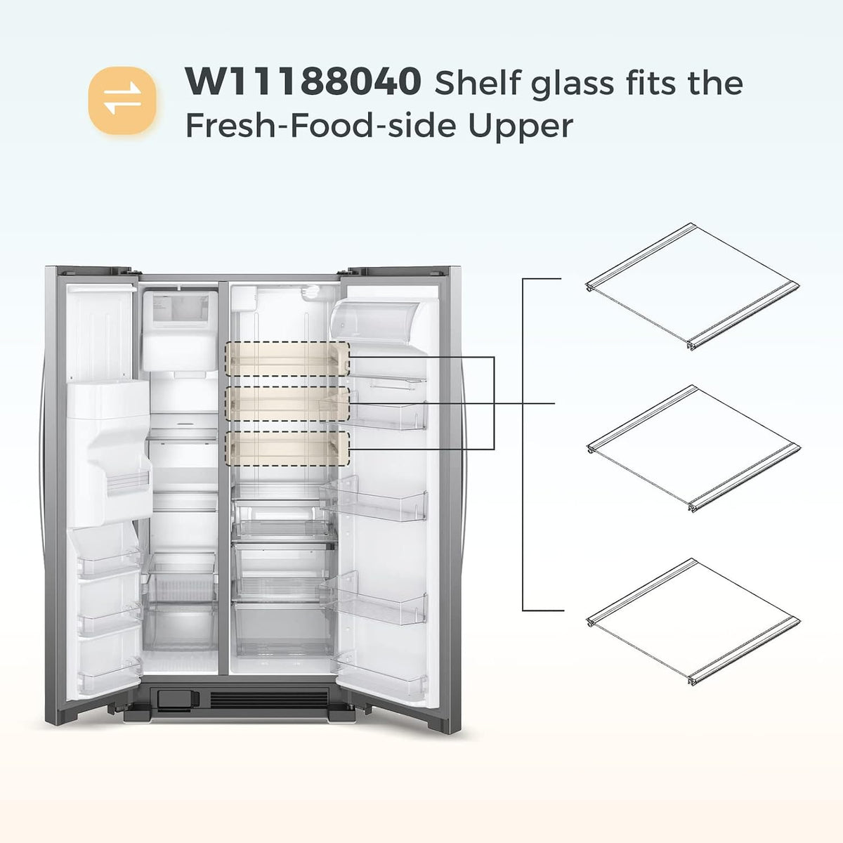 Upgraded W11188040 Refrigerator Glass Shelf (Upper) Compatible with Whirlpool Maytag, Tempered Glass Shelf Parts Replaces W11135529, 4547258, AP6286990, PS12348757, EAP2348757, W11188040RC
