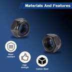 Kozelo 30Pcs M5-0.8 Nylon Locking Hex Nuts CarbonSteel Black