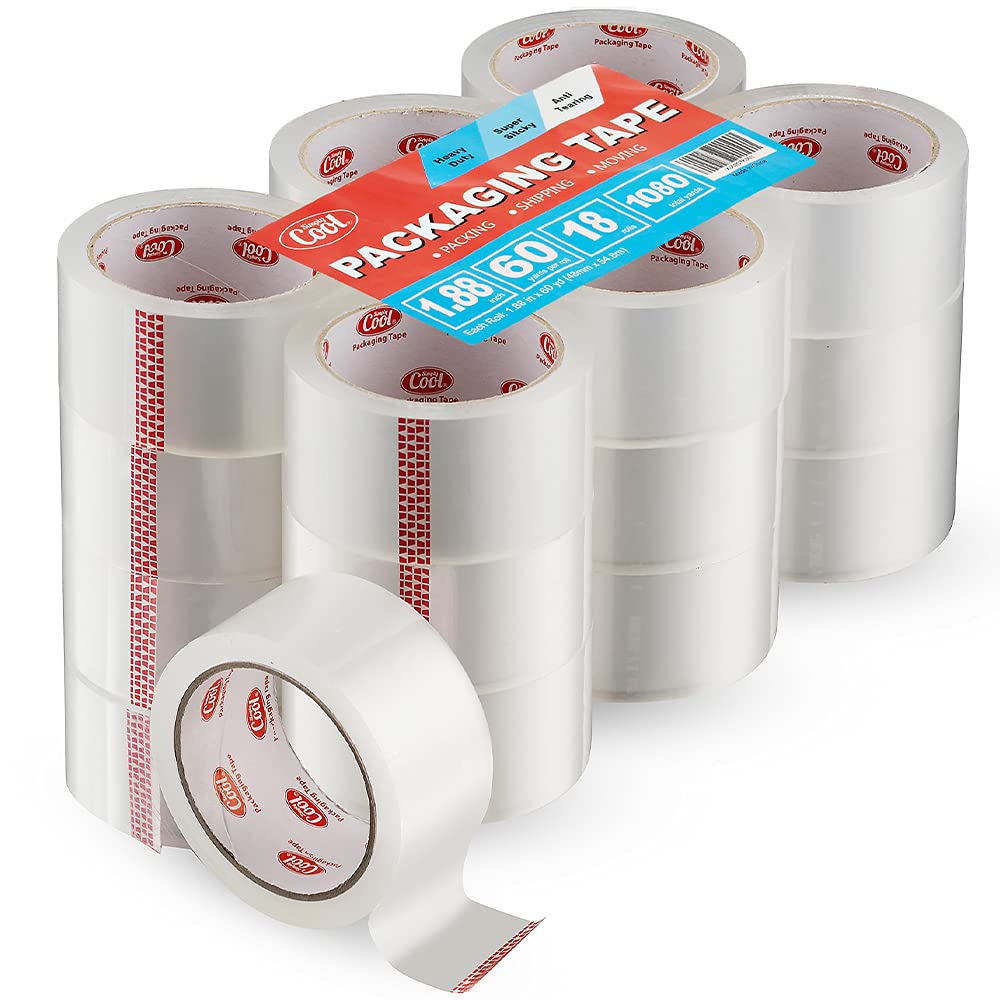 Clear Packing Tape 18 Rolls Heavy Duty 1.88 inch x 60 Yards
