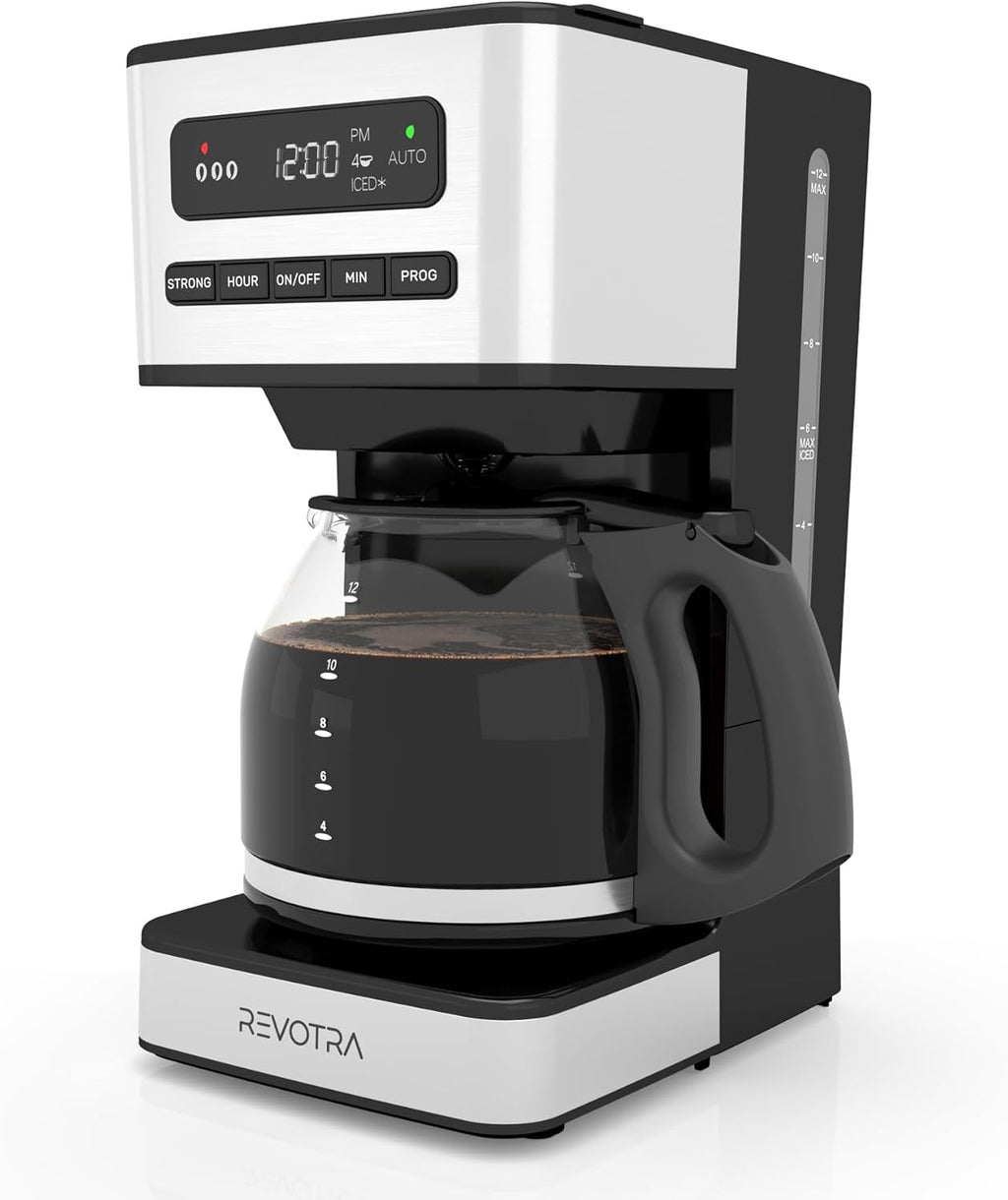 12 Cup Programmable Coffee Maker, Hot and Iced Drip Coffee Makers | Regular & Strong Brew Drip Coffee Machine, 1-4