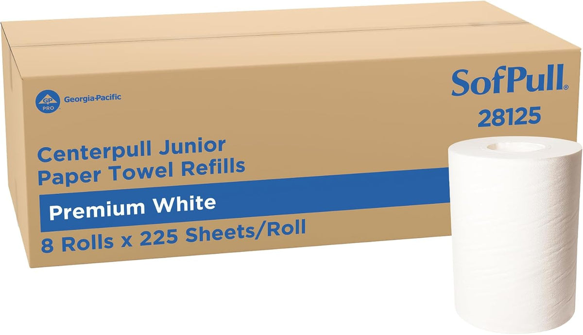 SofPull Junior Centerpull Premium Paper Towels, Commercial Bulk Dispenser Refills, 225 Sheets Per Roll, 8 Rolls Per