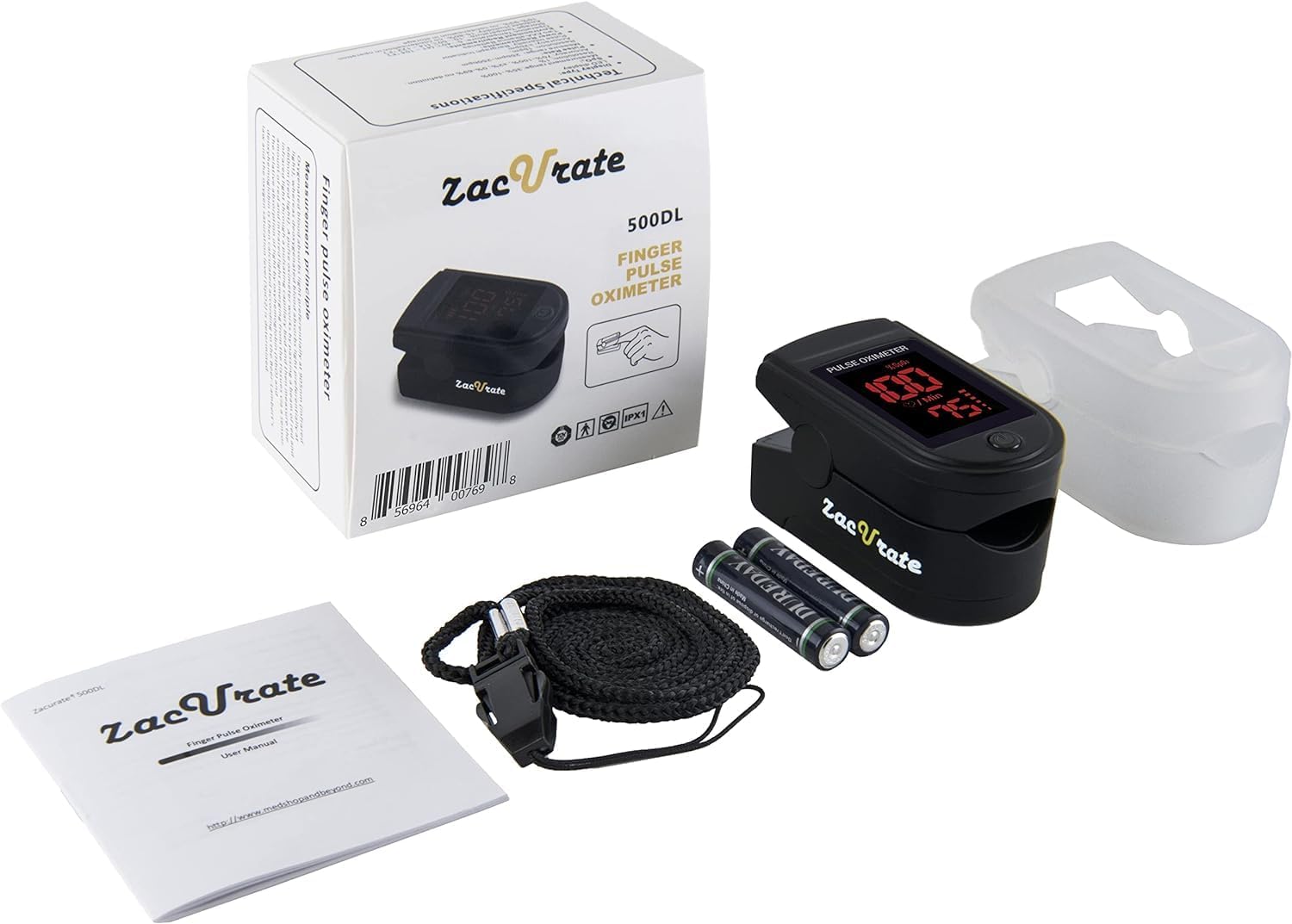 500 Series Fingertip Pulse Oximeter Blood Oxygen Saturation Monitor with Silicon Cover, Batteries and Lanyard, Royal