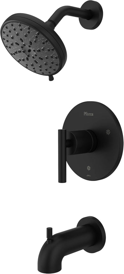 Pfister Zeelan Tub & Shower Trim Kit 1-Handle Matte Black Shower Faucet Set with Valve and Cartridge 5 Spray Modes Multi-Function Shower Head WaterSense 8P8WS2ZLSB