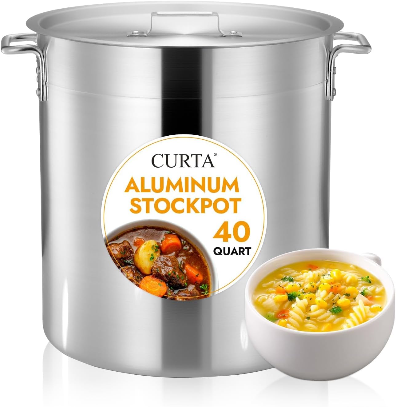 40 Quarts Aluminum Stock Pot with Lid, Heavy Duty Commercial Grade Large Capacity Cooking Pot for Boiling, Stewing