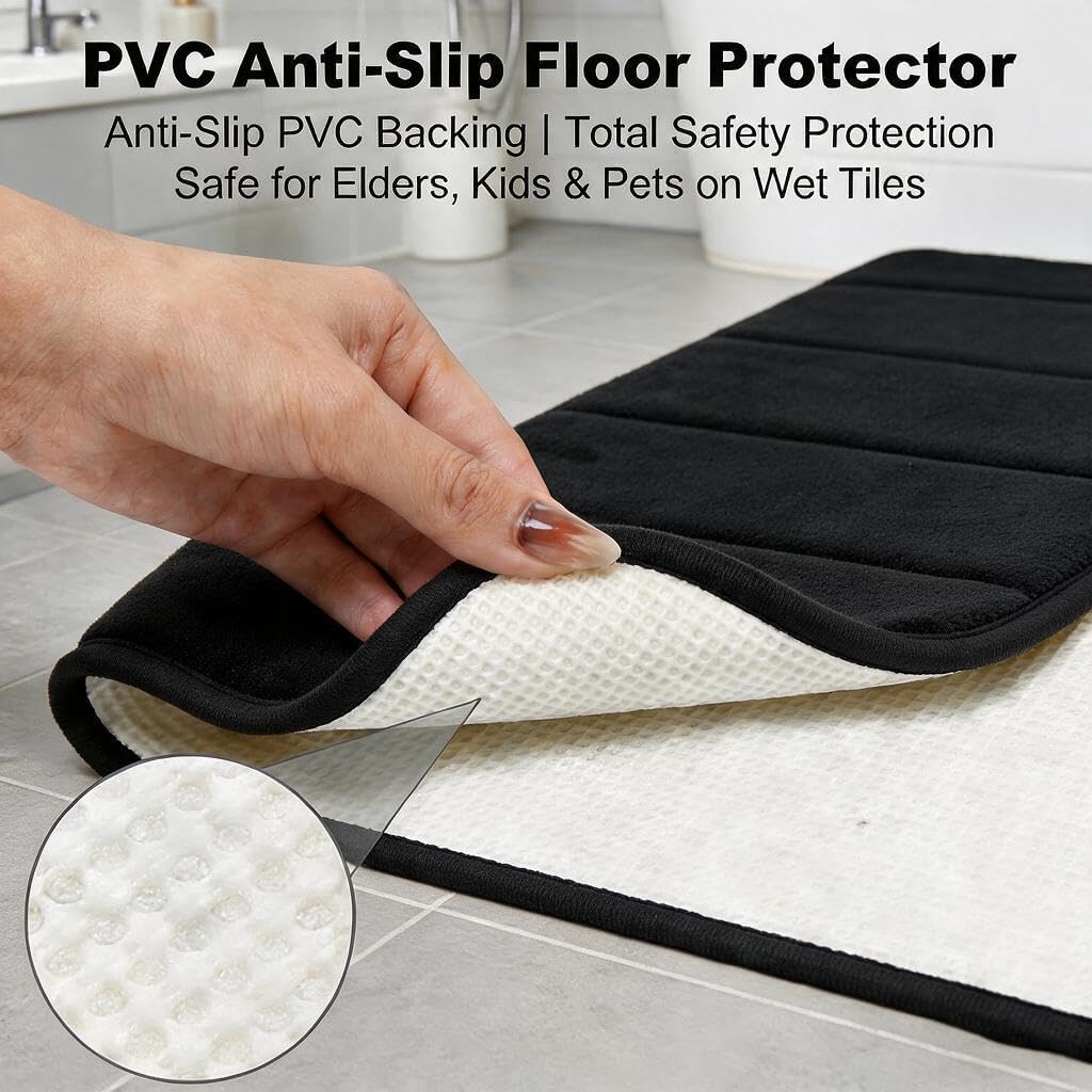 Bathroom Rugs Set Memory Foam Bath Rugs Non-Slip Bath Mat Set 3 Piece,Washable Bathroom Mats,Absorbent Shaggy Rugs