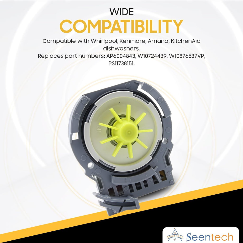 Seentech W10876537 Dishwasher Drain Pump - Compatible With Whirlpool, May-tag, Ken-more Kitchen-Aid Dishwasher – Repalces AP6004843, W10724439, W10876537VP