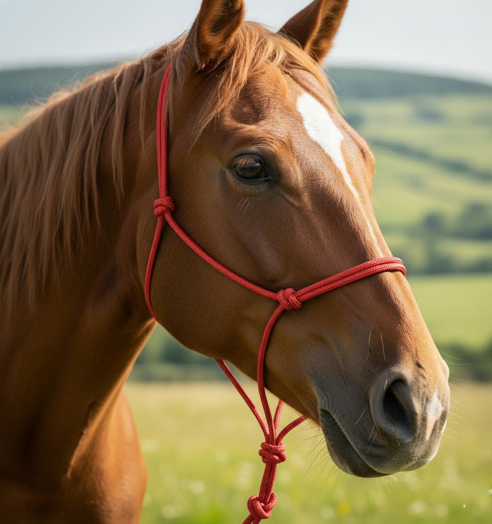 Rope Horse Halter, Braided Training Halter with Hand-Knotted Design, Multiple Sizes for Yearling, Small, Mule &