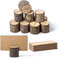 12Pcs Mini Wood Place Card Holders and 24Pcs Kraft Place Cards, Rustic Table Number Holders, Food Labels for Party