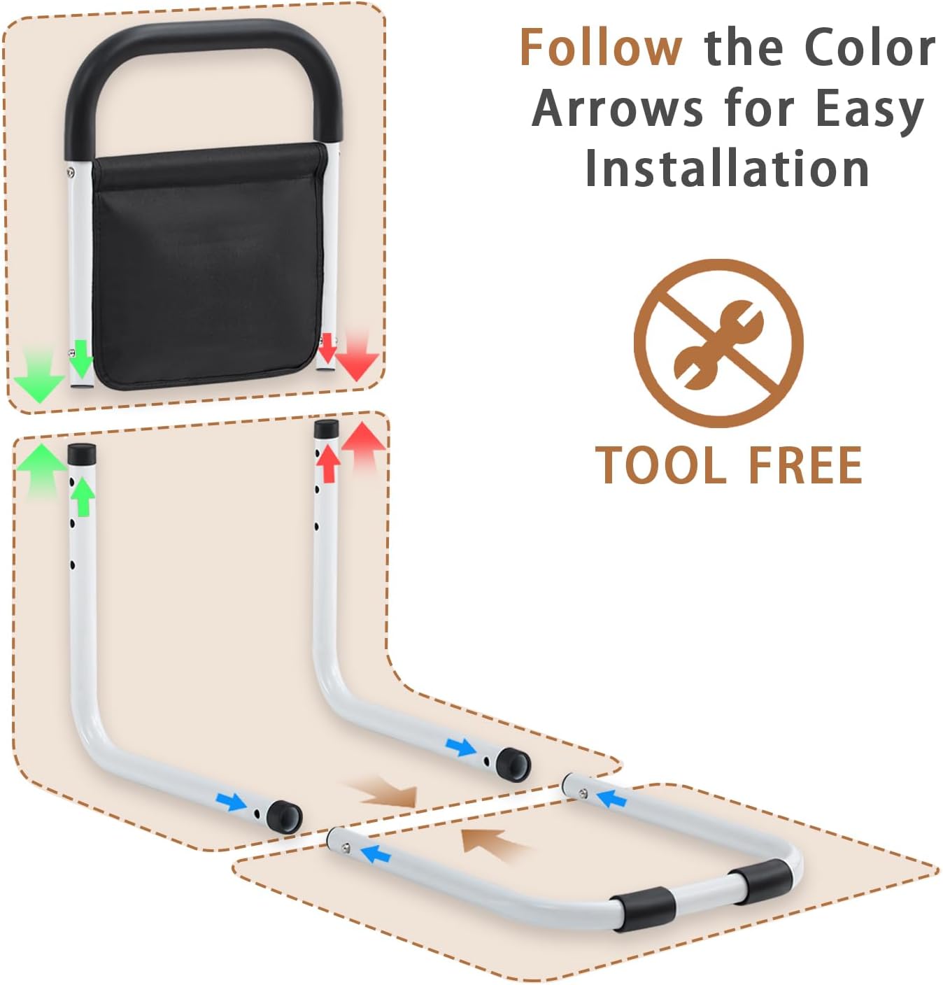 Bed Rails for Elderly Adults Safety, Bed Assist Rails for Seniors, Adjustable (19.3"-23") with 0.47 in Thick Steel