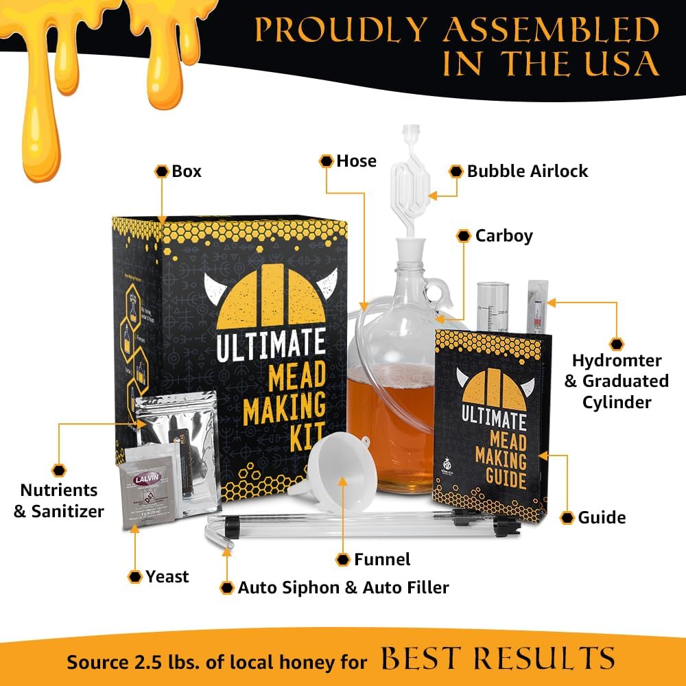 Ultimate Honey Mead Making Kit with Yeast and Starter Home Brew Accessories, Reusable, Step-by-Step Brewing Process