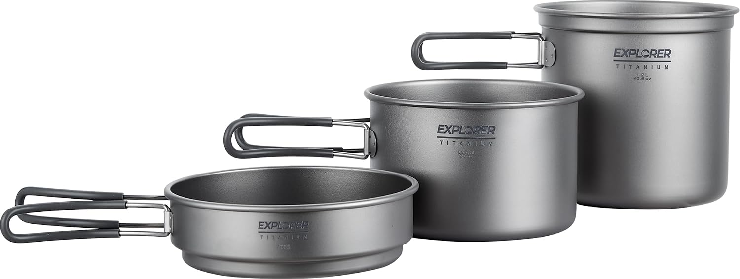 Titanium Stackable Camping Cooking Pot Mess Kit Set
