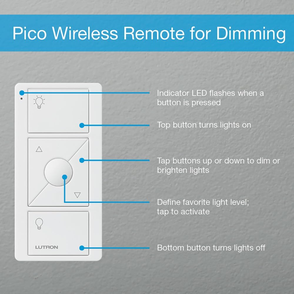 Lutron Pico Remote for Caseta Smart Dimmer Switch, 3-Button Control