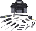 65 Piece Home Repair Tool Kit Set With Carrying Bag, Hand Tools, Socket Set, SAE and Metric, Silver, Black
