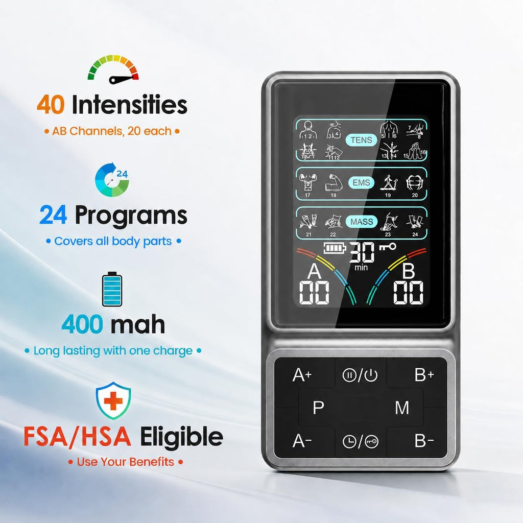 FDA Cleared TENS Unit Muscle Stimulator, HD Color Screen & 24 Modes