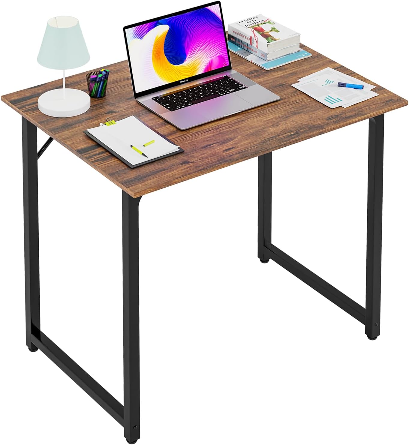 32 Inch Computer Desk | Brown | Office Desk with Metal Frame, Adjustable Feet | Water-Resistant, Scratchproof Surface