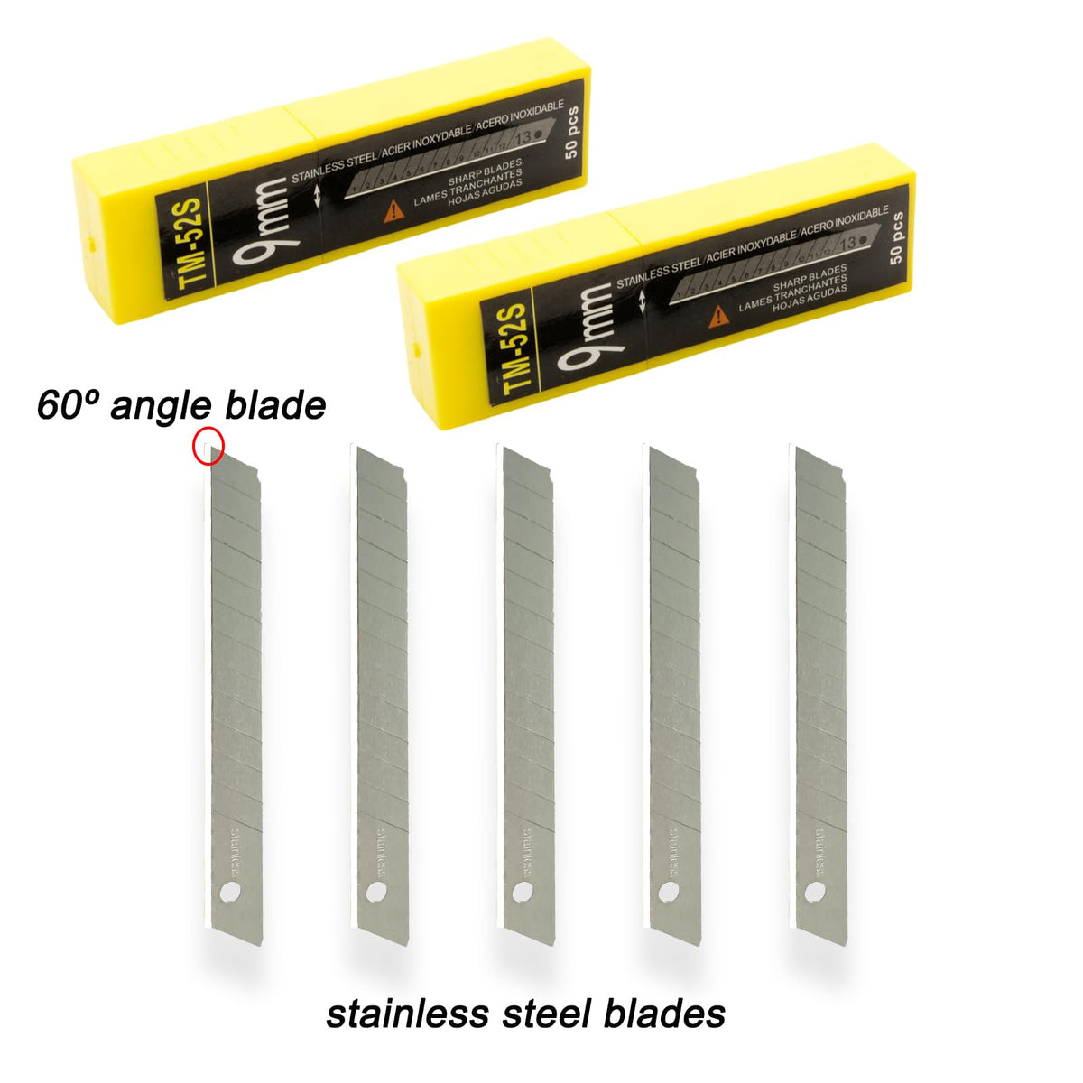100Pcs 9mm Utility Knife Blades 60 Degree Snap Off Stainless Steel Blades,Vinyl Wrap Tools Art Knife Replacement