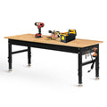 70" Adjustable Height Workbench, 2000 LBS Heavy Duty Work Table with Power Outlets & Pegboard, Rubber Wood