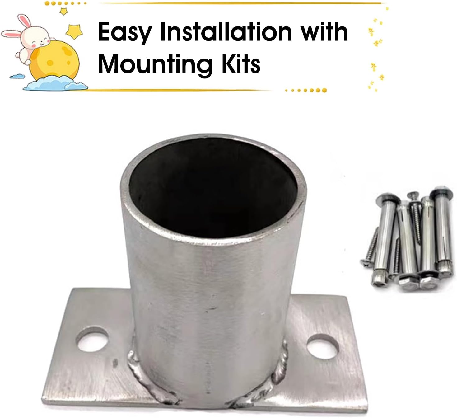 Post Anchors for Ground - Round Base Flange for Fence & Light Posts - Heavy-Duty Concrete Mounting Solution