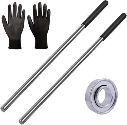 Garage Door Pair of Non-Slip Winding Bar Rods, Gloves, and 1" ID and 2" OD Steel Centerpiece Bearing Bundle Kit for