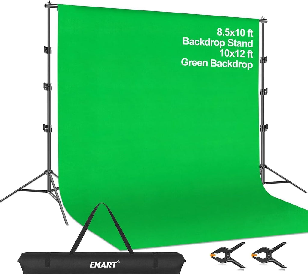Green Screen Backdrop Kit, 8.5x10FT Stand with 10x12FT Backdrop | Photography Background Support System with 100%