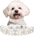 White Pearl Dog Collars for Small Dogs, Beaded Cat Collar with Crystal, XS