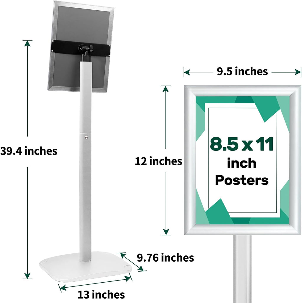 Heavy Duty Pedestal Sign Holder, 8.5 x 11" Floor Standing Sign Holder | Adjustable Vertical & Horizontal Sign Stand