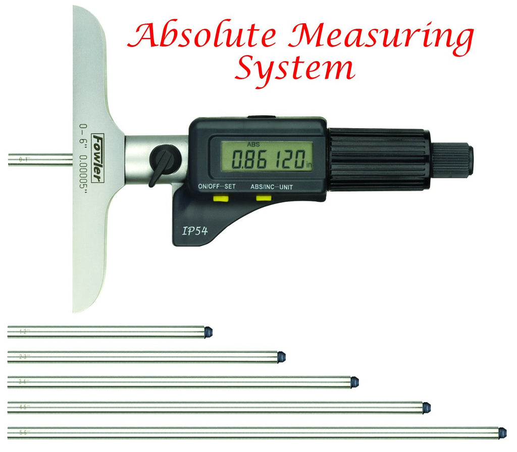 Fowler 54-225-456-0 IP54 Absolute Electronic Depth Micrometer with 0-6"/150mm Measuring Range
