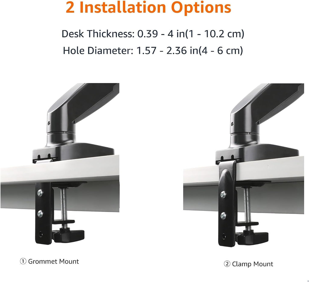 Gas Spring Dual Monitor Arm Desk Mount, Adjustable Tension, Fits 15–27 Inch Monitors, Supports 4.4–15.4 lbs Each Arm