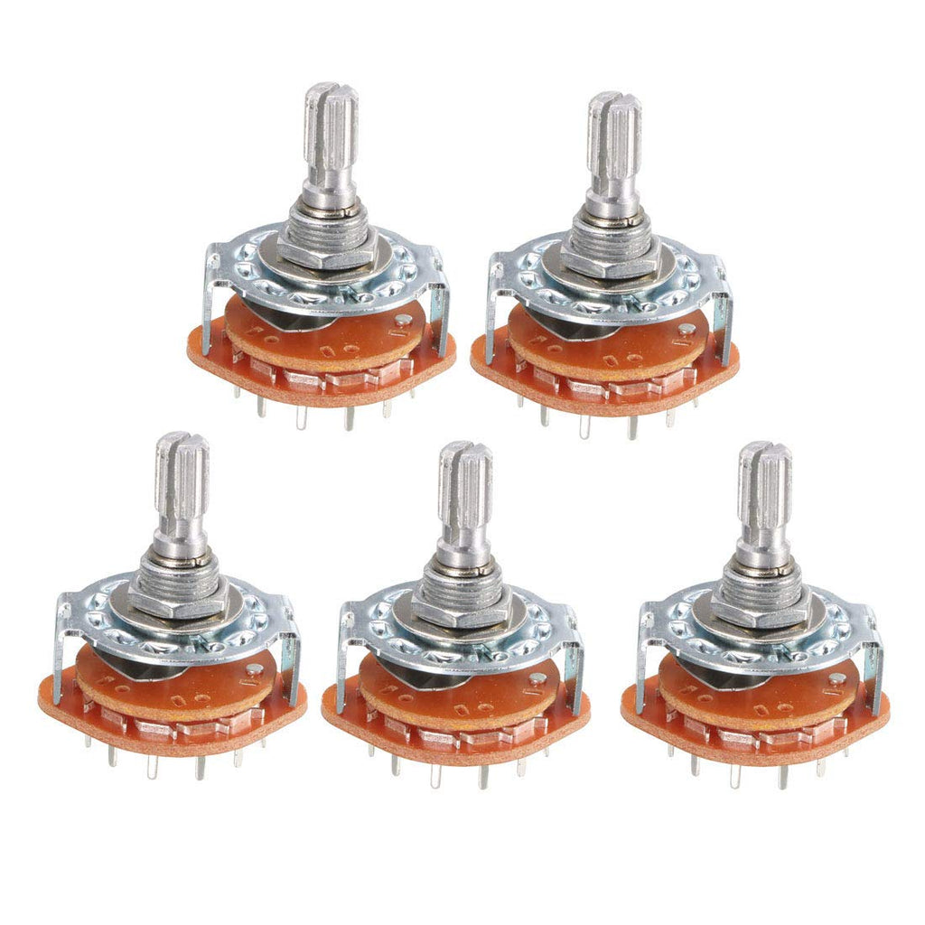 uxcell 5Pcs 1 Pole 12 Positions 6mm Knurled Shaft Diameter Band Selector Rotary Switch