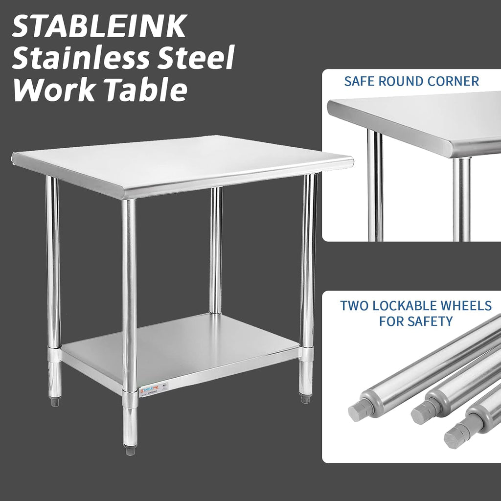 18-Gauge Stainless Steel Prep Table with Undershelf 36”x24” 3ft