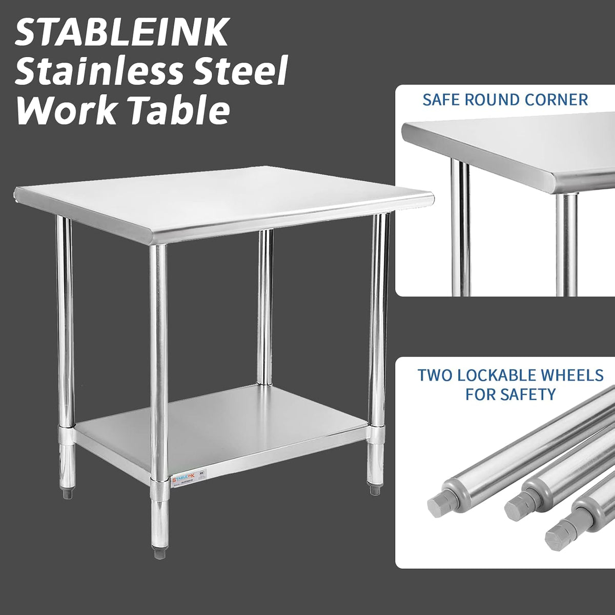18-Gauge Stainless Steel Prep Table with Undershelf 36”x24” 3ft