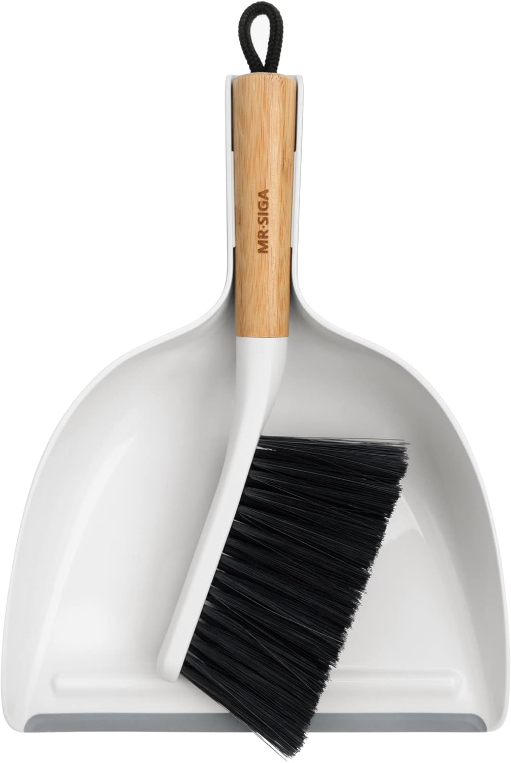 Dustpan and Brush Set, Portable Cleaning Brush and Dustpan Combo with Bamboo Handle, White, 1 Set