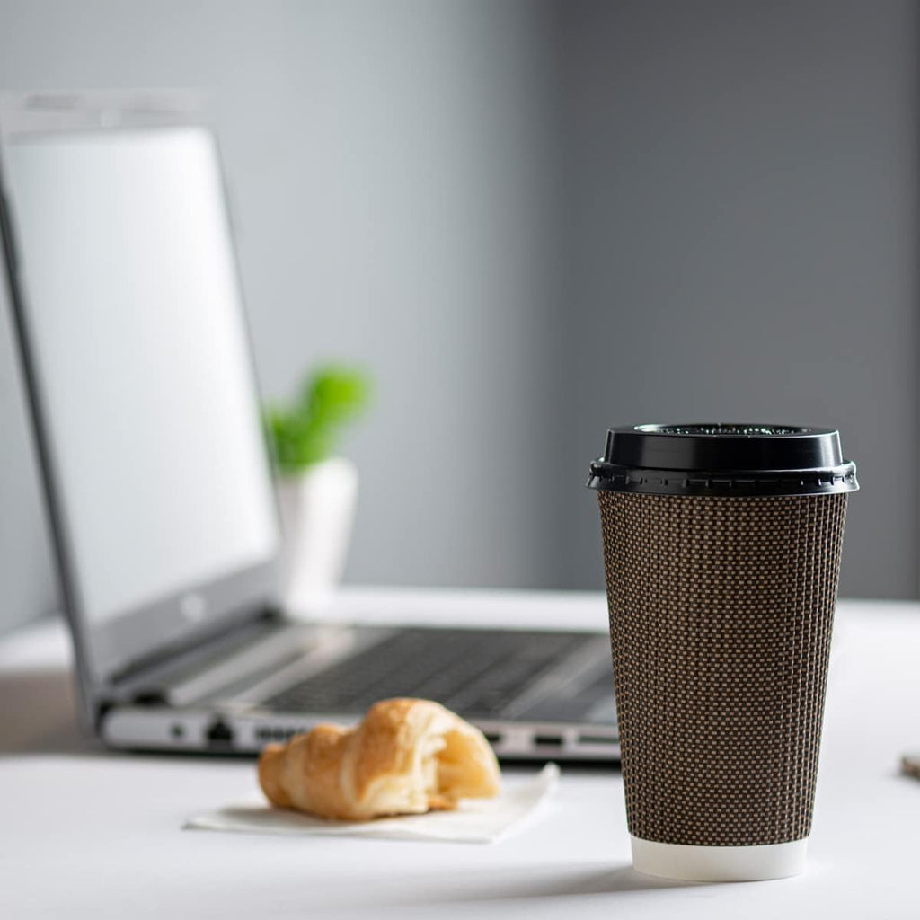 Coffee Cup Dome Lids for 10, 12, 16, & 20 oz. [100 Count] Black