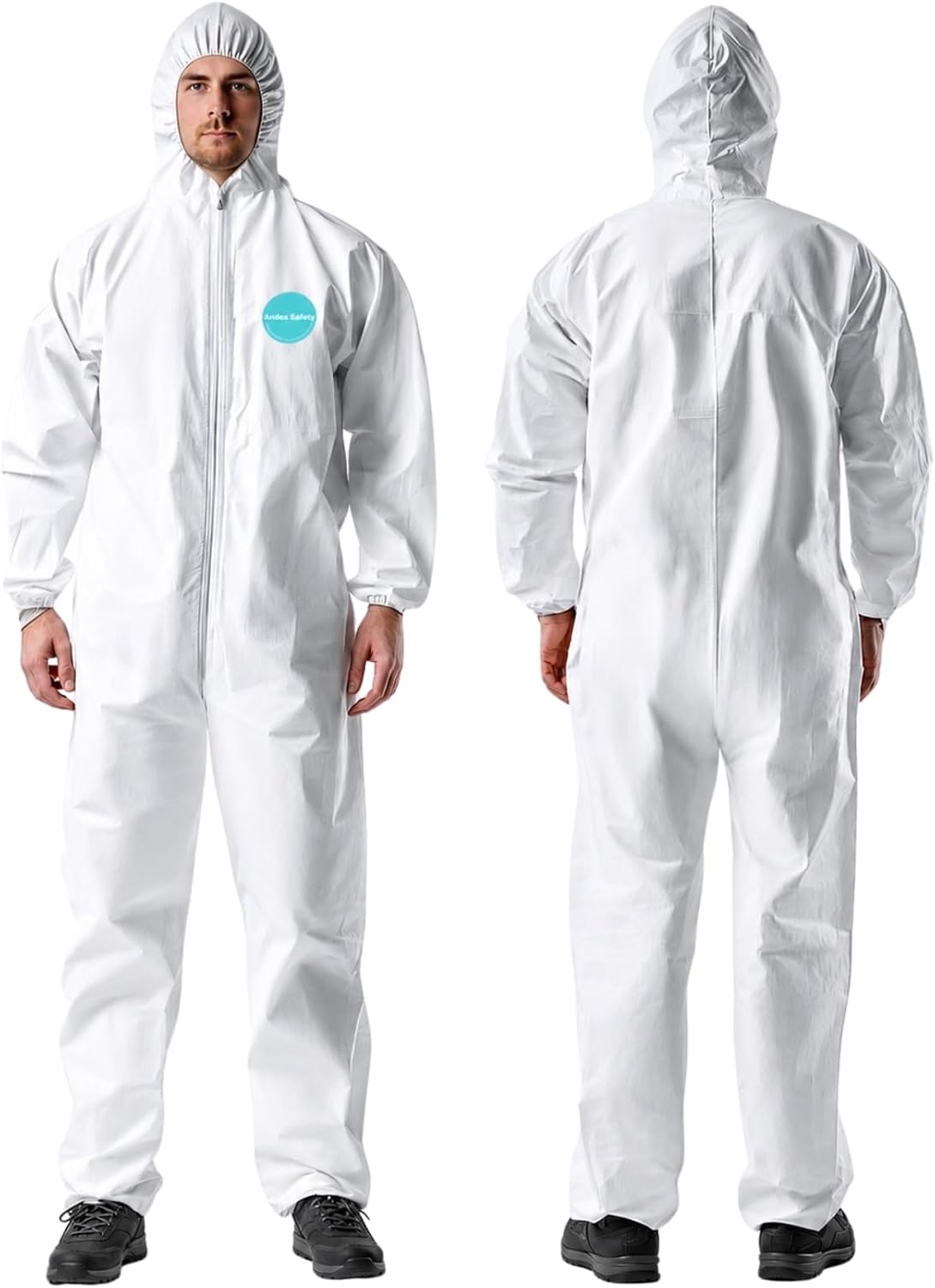 Andes Hazmat Suit, Heavy Duty Full Body Disposable Paint Suit, Coverall with Hood, Elastic Wrists and Ankles