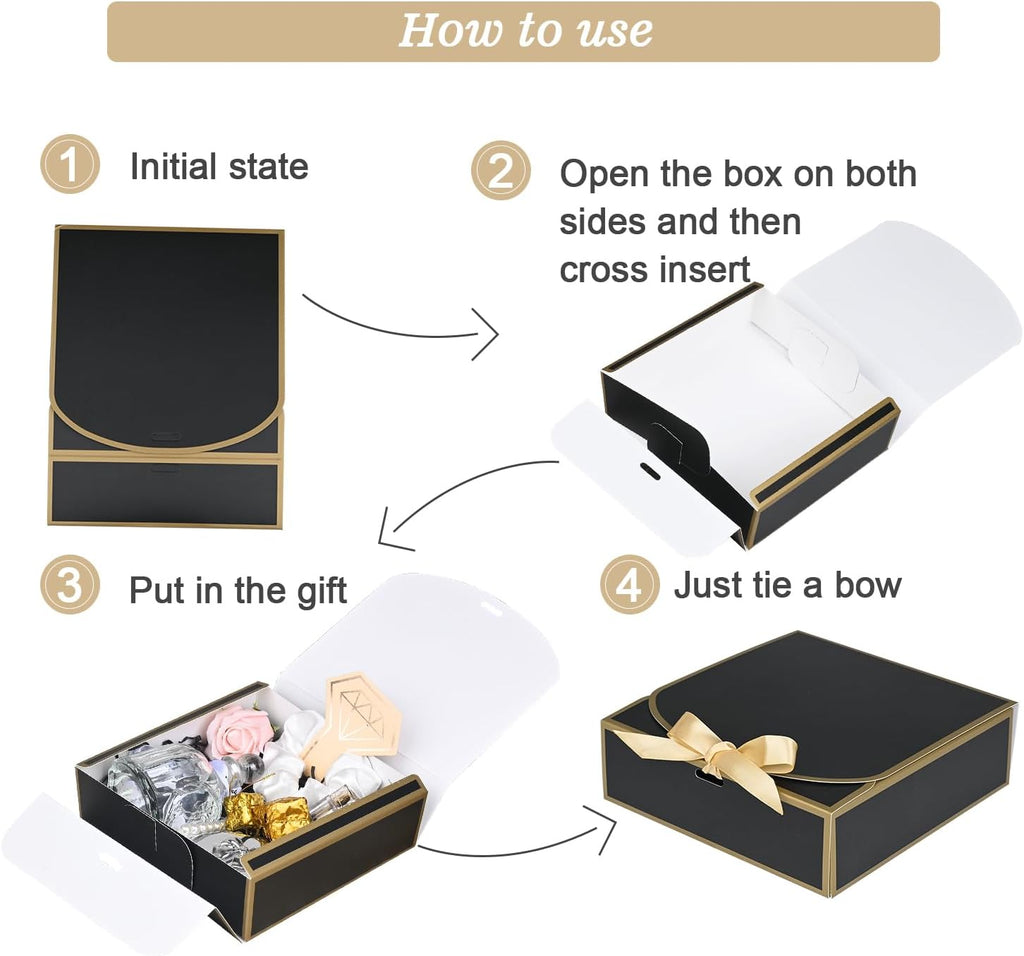 10 Pack Small Gift Boxes with Lids, Black Gift Boxes with Ribbons