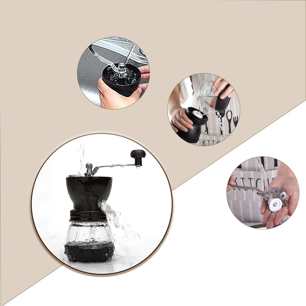 Manual Coffee Grinder, Ceramic Burr, 2 Glass Jars, 11oz per Jar | This hand coffee grinder, a small coffee bean