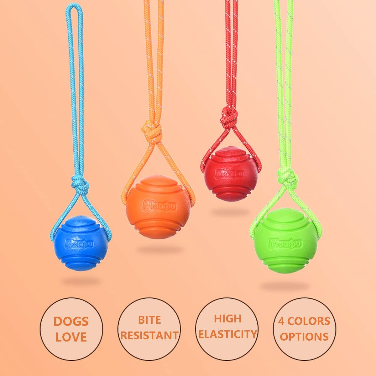 Dog Training Ball on A Rope Rubber Dog Rope Toys Ball with Handle for Tug of War K9 Training Rewards for Belgian