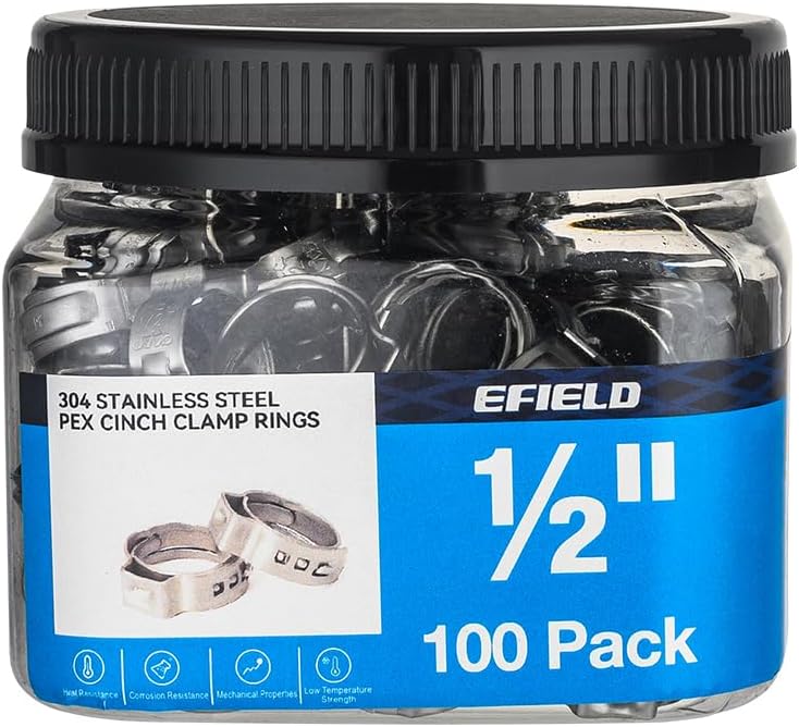 100Pcs Pro EFIELD 1/2-inch Pex Crimp Cinch Clamp Rings(CLAMP016-100)