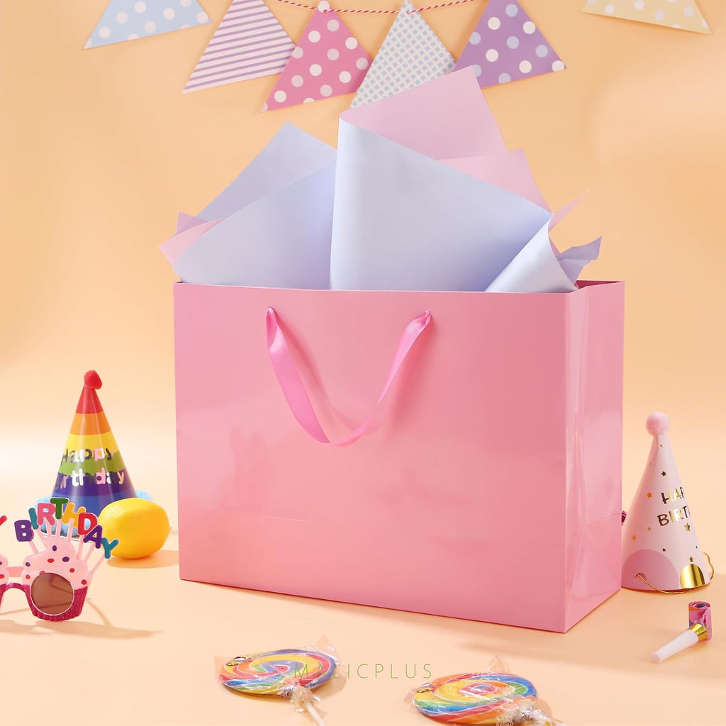 Extra Large Pink Gift Bags with Handles,16x6x12 Inch,12 Pack