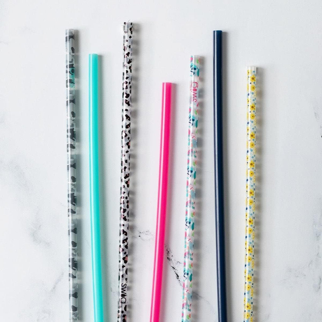 Reusable Straw Set with Cleaning Brush, Oh Happy Day + Pink | Reusable Straw Set - Cleaning Brush Included - 14 Inch