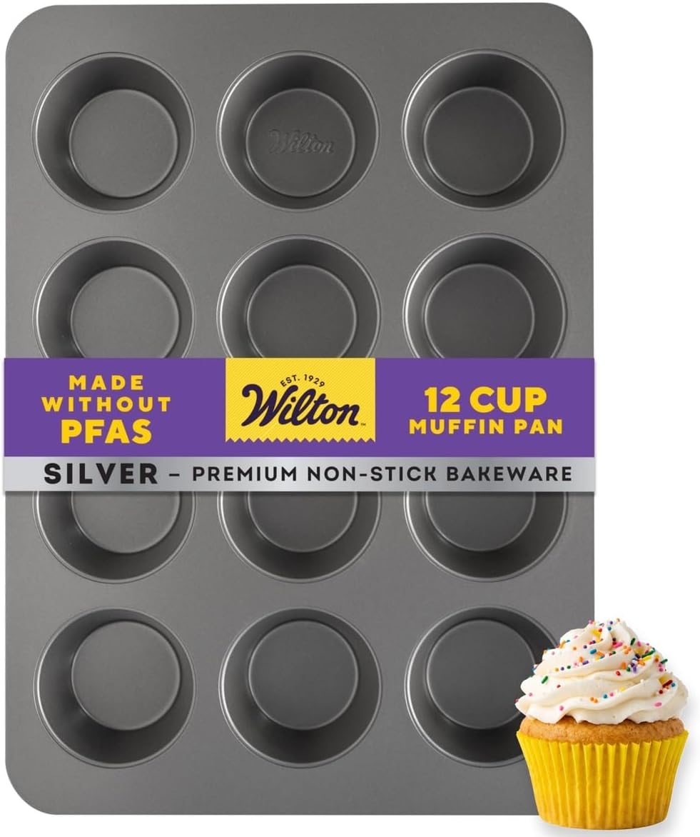 Silver Non-Stick Muffin Pan, Made Without PFAS, 12-Cup