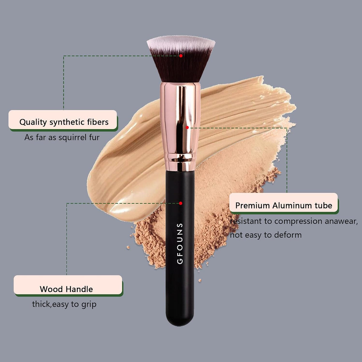 Foundation Brush For Liquid Makeup :Angled & Flat Top Kabuki Brush Synthetic Professional Makeup Brush For