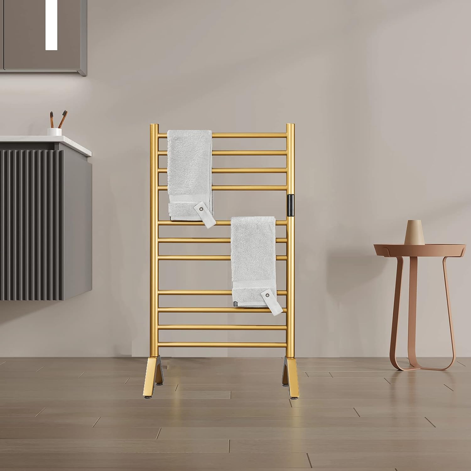 Electric Towel Warmers Radiator with Timer Gold, 140W Wall-Mounted & Freestanding Heated Towel Drying Rack with 11