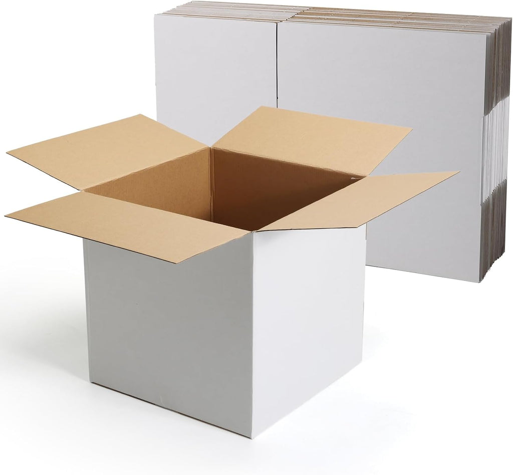 12x12x12 Shipping Boxes 10 Pack, White Corrugated Cardboard Boxes with Side-Lock and Pre-Applied Double-Sided Tape