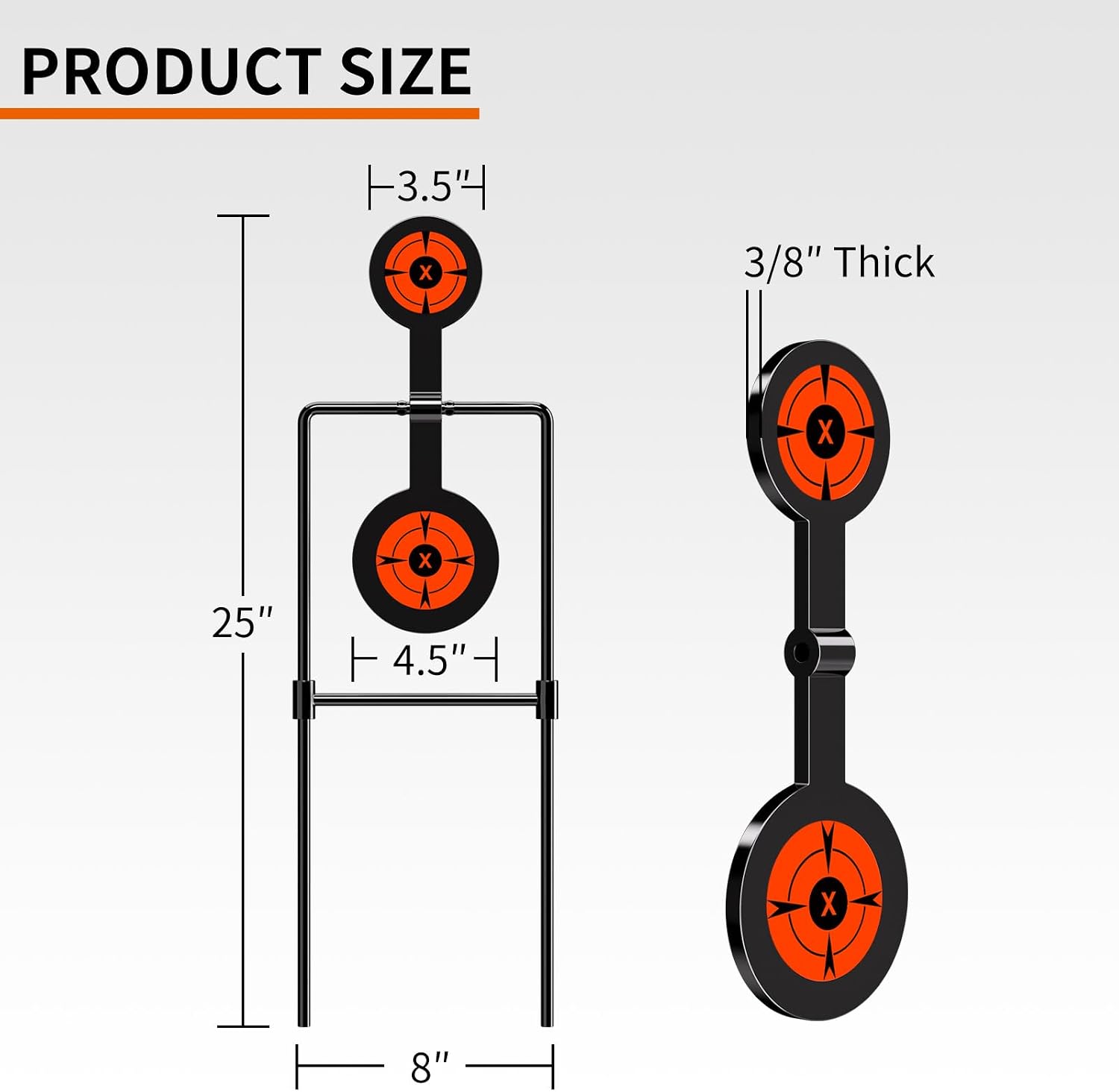3/8 Inch Thick Double Spinner Shooting Targets - Auto Reset Steel Target - for Centerfire Handguns Up to .44 Magnum