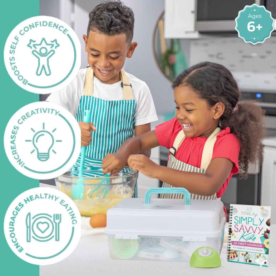 JR Kids Real Cooking and Baking Ultimate Gift Set | Montessori Kid-Safe Knives, Apron, Visual Cookbook, Timer