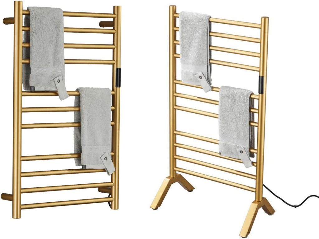 Electric Towel Warmers Radiator with Timer Gold, 140W Wall-Mounted & Freestanding Heated Towel Drying Rack with 11