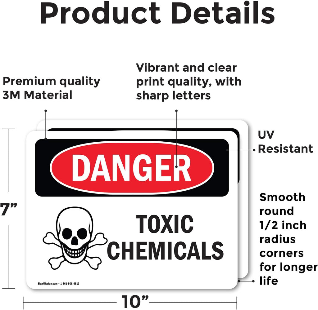 (2 Pack) Toxic Chemicals OSHA Danger Sign 10 Inch X 7 Inch Vinyl Label Decal Sticker Weather Resistant, UV Protected